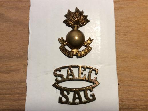 WW2 Brass S.A.E.C ( South African Engineer Corps) Title & Collar 