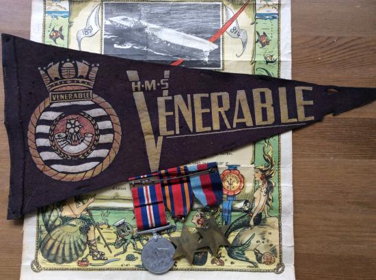 WW2 Burma star with PACIFIC bar, RN medal group , H.M.S VENERABLE