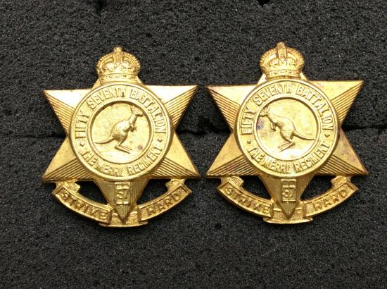 Australian 57th Battalion The Merri Regt) Brass Collar Badges