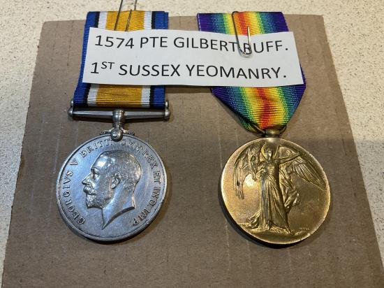 WW1 Pair; 1574 Pte Gilbert RUFF, 1st Sussex Yeomanry