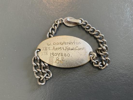 Private purchase I.D bracelet W.DORRINGTON 298 FIELD COMP R.E