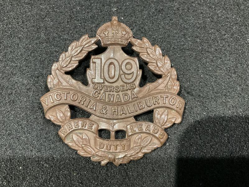 WW1 CEF 109th Inf Batt,‘Victoria & Haliburton’ cap badge
