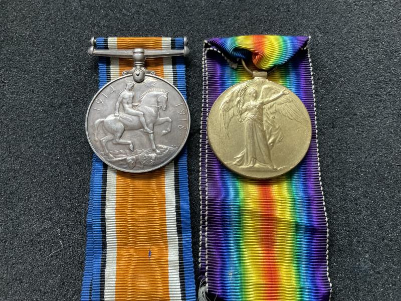 WW1 Pair; Pte 27709 J.H.CROOKS East Yorks Regt