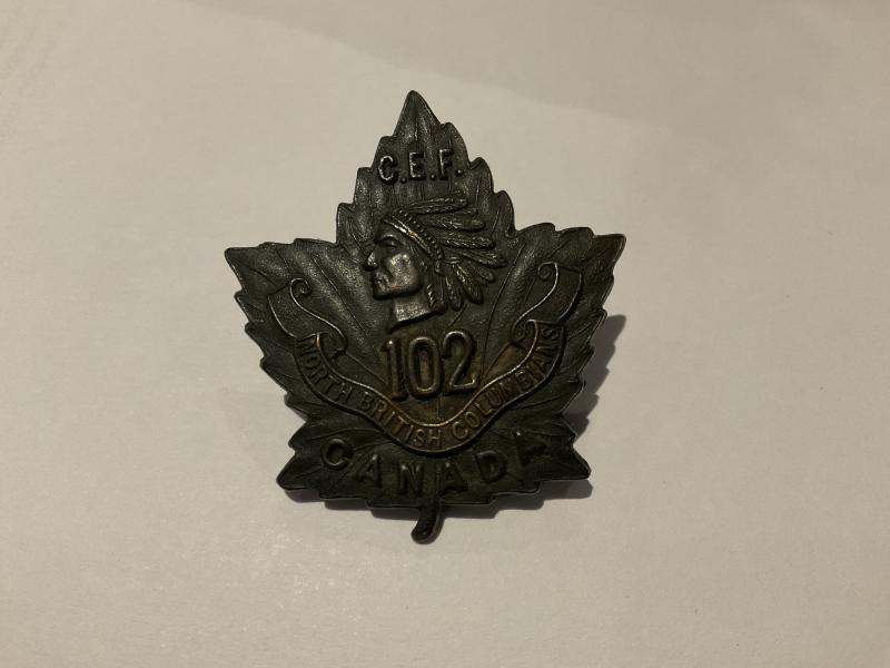 WW1 C.E.F 102nd (North British Columbians) collar badge