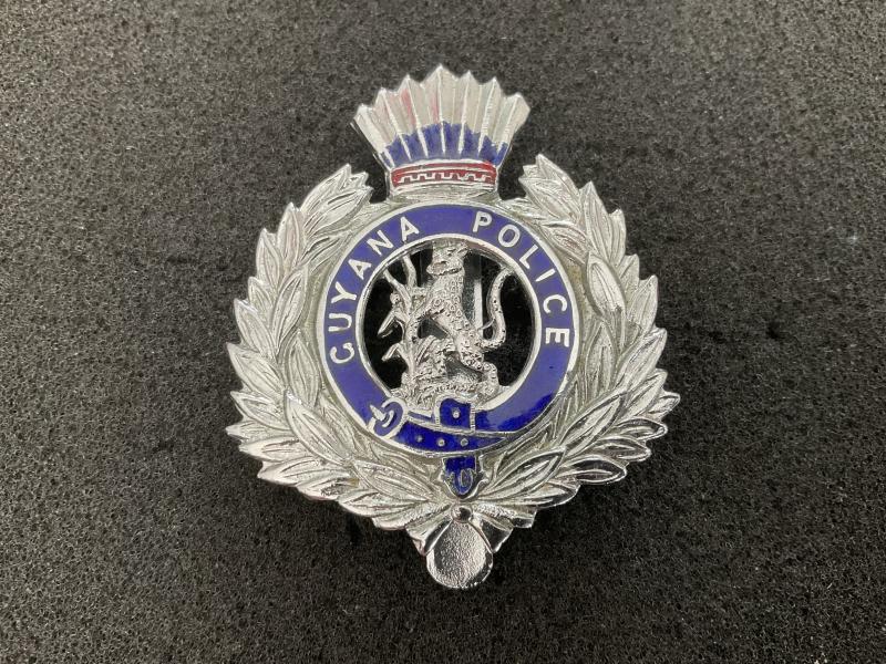 Guyana Police senior officers white metal & enamel cap badge