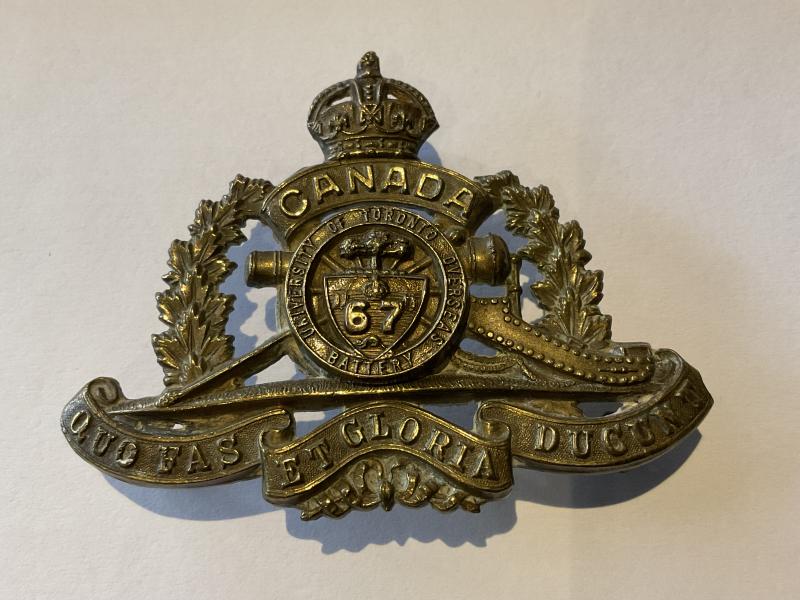 WW1 67th University of Toronto Overseas Field Artillery cap badge.