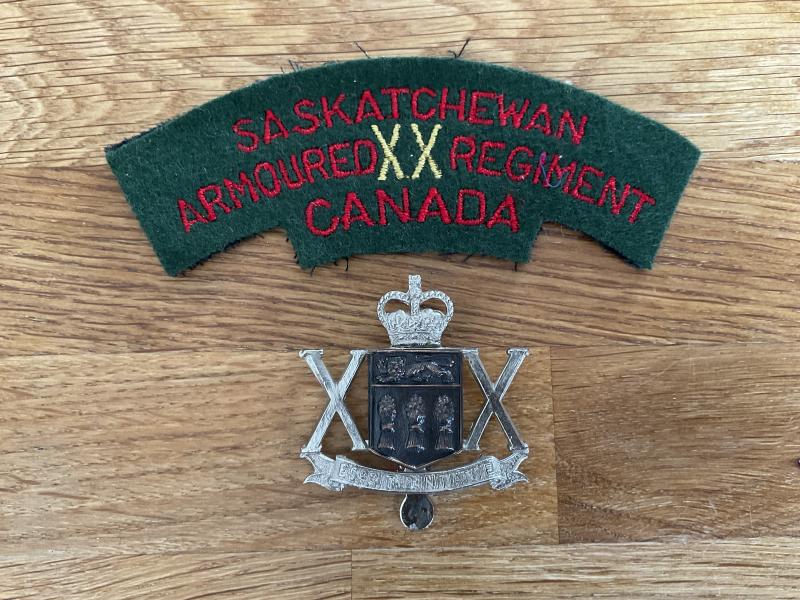 Canadian XX Saskatchewan Armoured  Regiment cap badge & shoulder title.