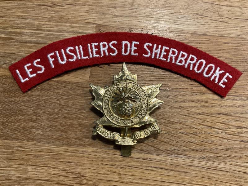Les Fusiliers De Sherbrooke cap badge & cloth title.
