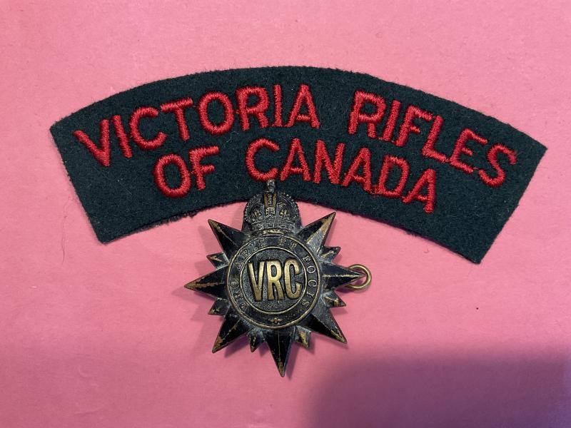 Victoria Rifles of Canada cap badge & shoulder title.