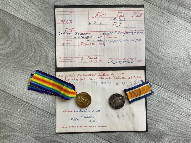 WW1 Pair to Lieut Charles Edward PAGE RFA.