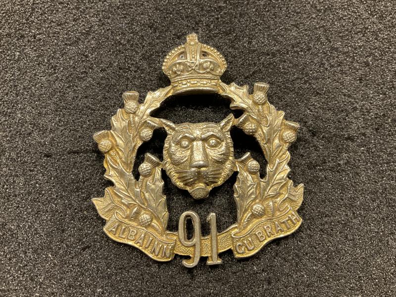 91st Canadian Highlanders (Militia) bonnet badge, circa 1908.