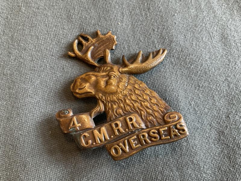 WW1 C.E.F 4th Canadian Mounted Rifle Battalion cap badge.