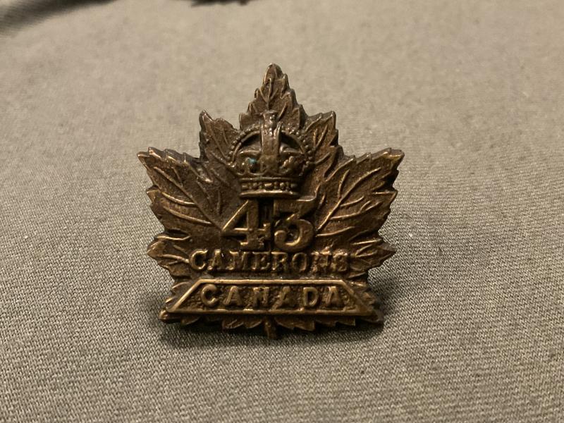 WW1 CEF 43rd Battalion (Cameron Highlanders) collar badge.