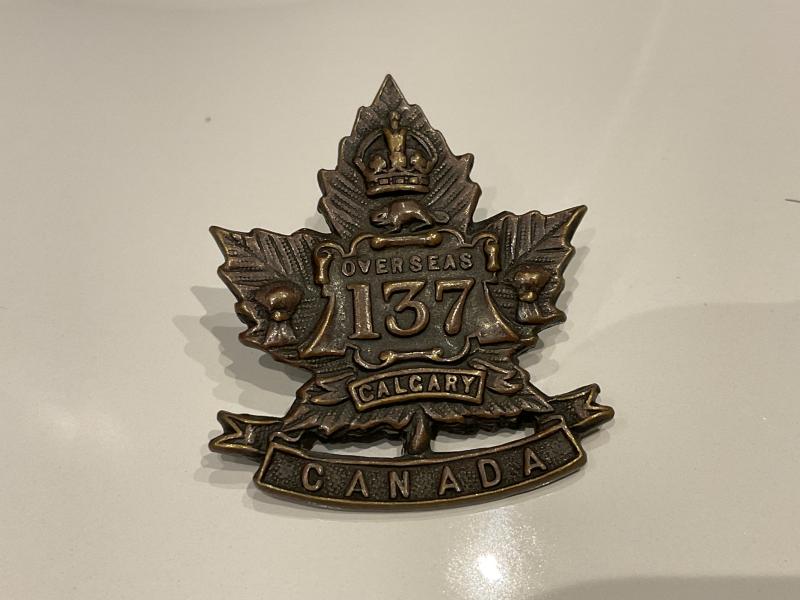 WW1 137th Battalion (Calgary, Alberta) Collar Badge