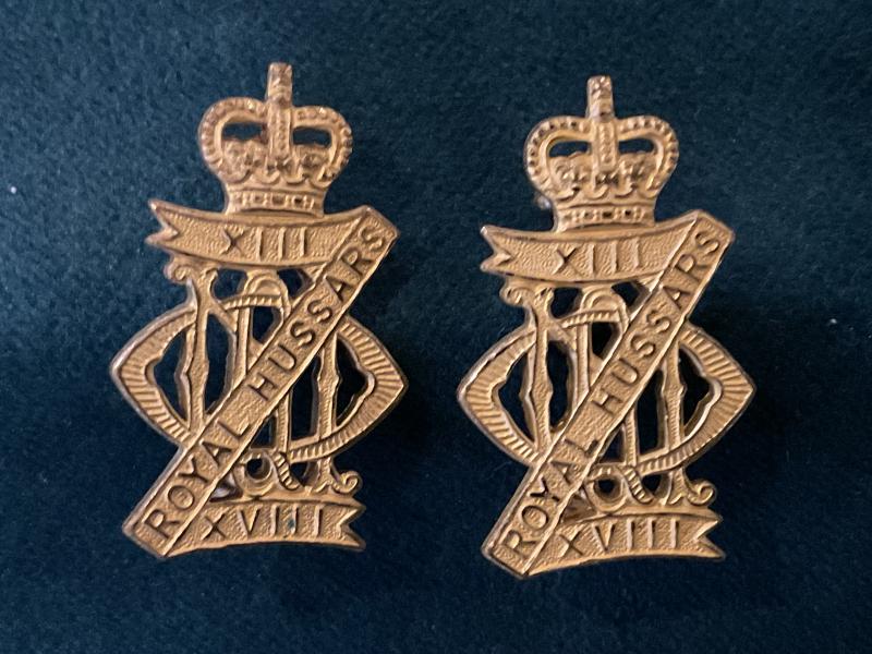 Officers gilt 13th/18th Royal Hussars collar badges by Gaunt.