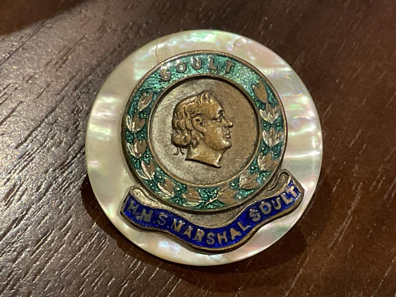HMS Marshal Soult pearl button sweetheart brooch.